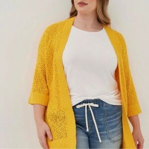 Torrid - Yellow Open Stitch Cardigan, Open Front Sweater, Plus Size 2X